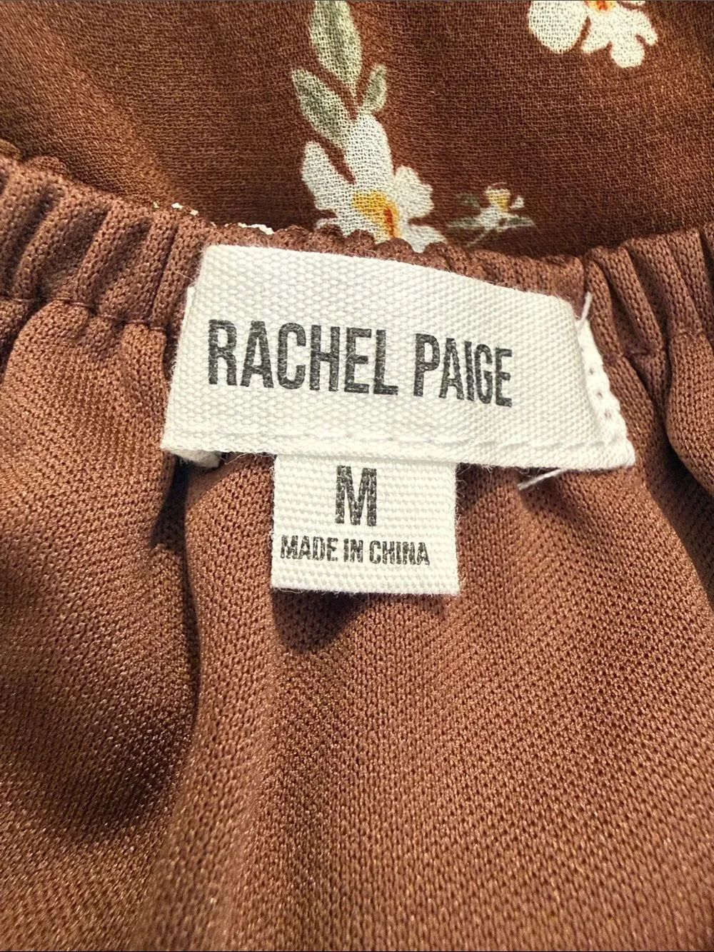 Rachel Paige Brown White Floral Baby Doll Cottage Core Tiered Mini Dress NEW